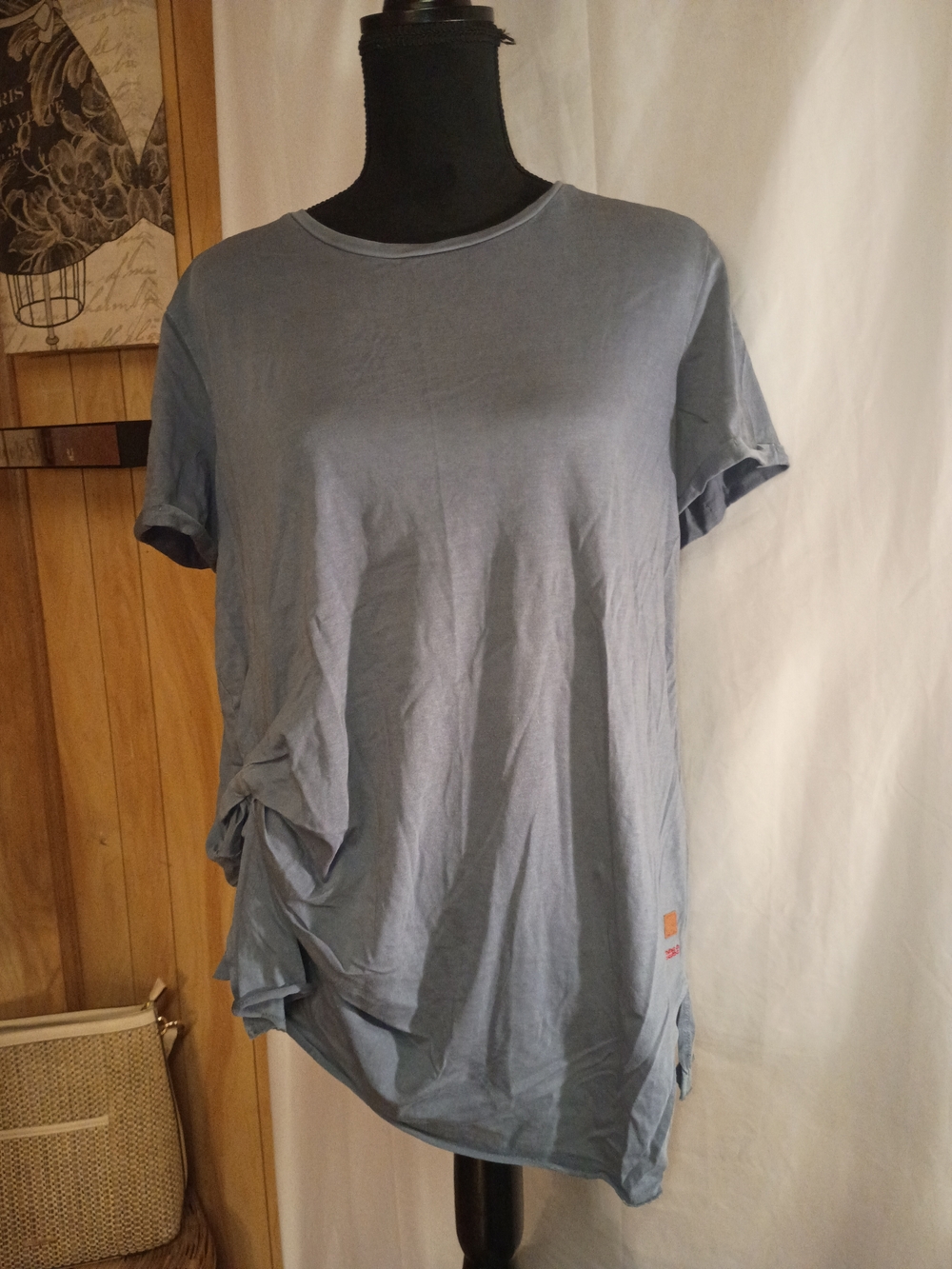 Peace Love World Light Blue Side-Ruched T-Shirt